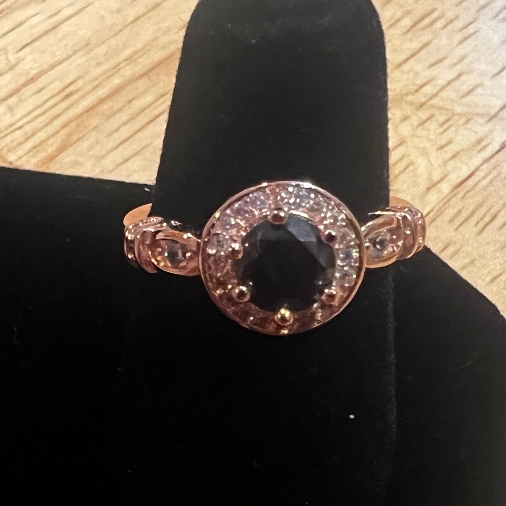 Black Gem, CZ Pave and Rose Gold Ring (Size 6)